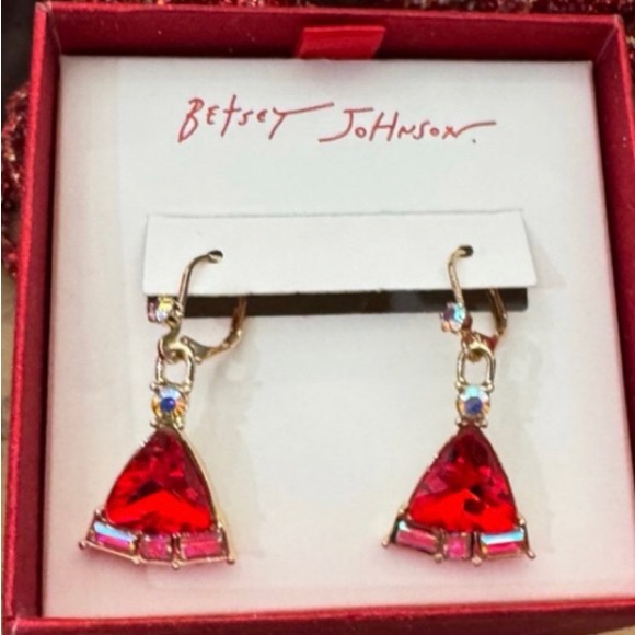 Betsey Johnson Red Gem Triangle Santa Hat Earrings - Picture 1 of 2